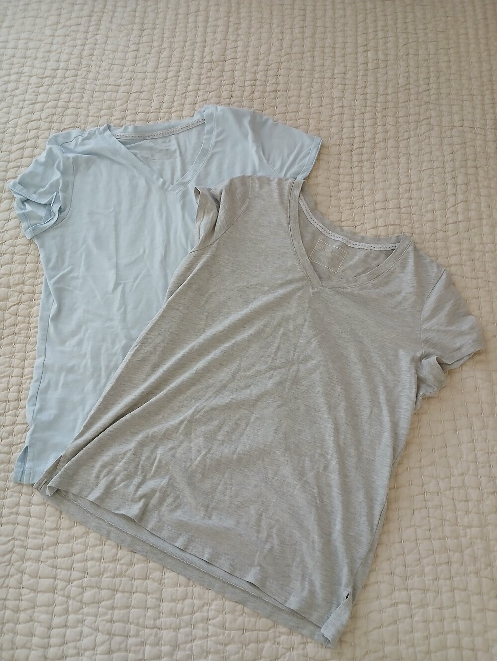 Charter Club Light Blue & Light Gray V-Neck Short Sleeve Tees - 2 Pack
